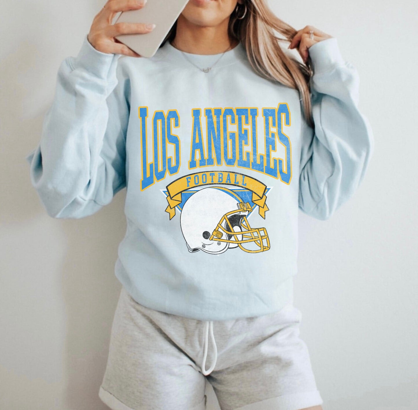 DISTRESSED LOS ANGELES FOOTBALL CREWNECK SWEATSHIRT