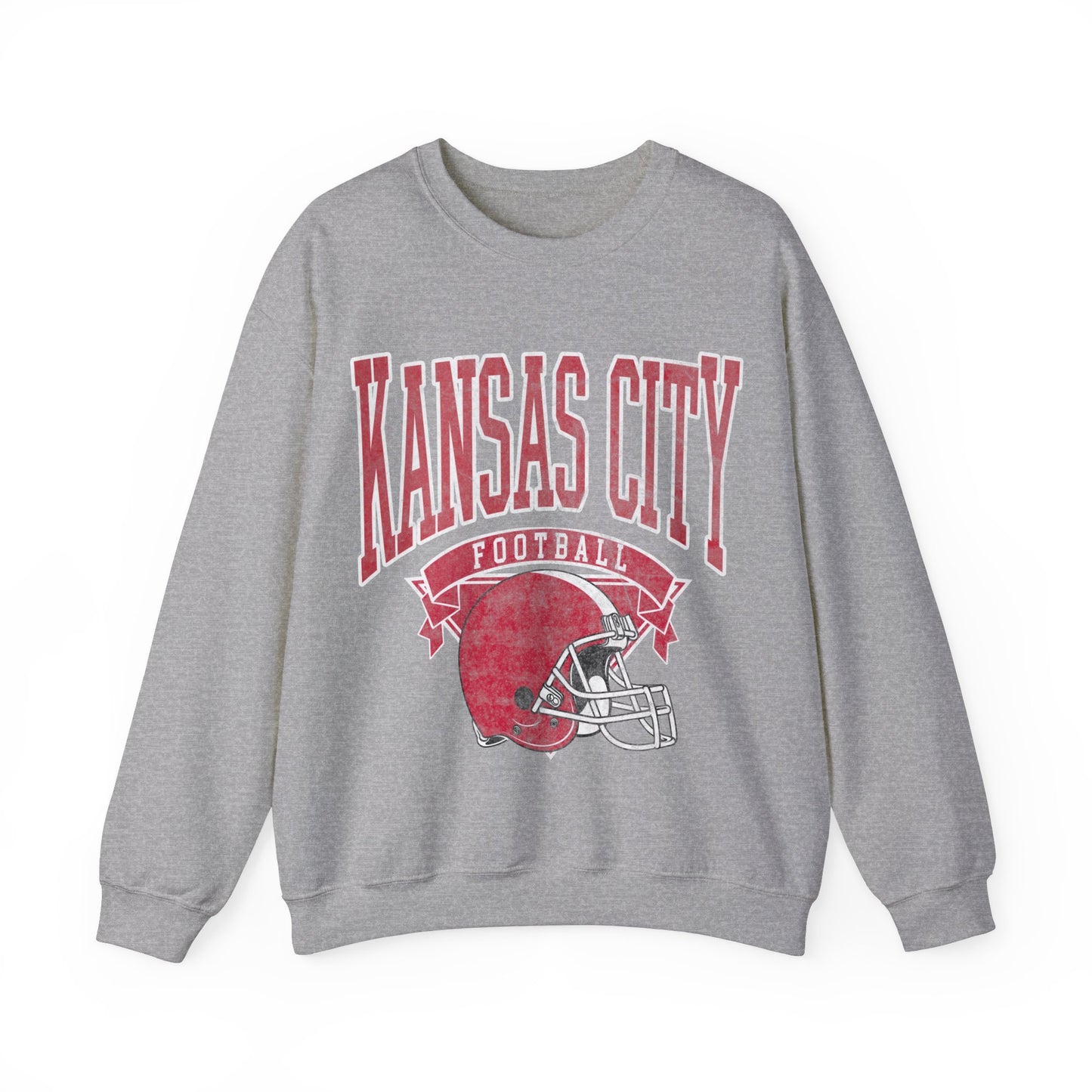 DISTRESSED KANSAS CITY FOOTBALL CREWNECK SWEATSHIRT