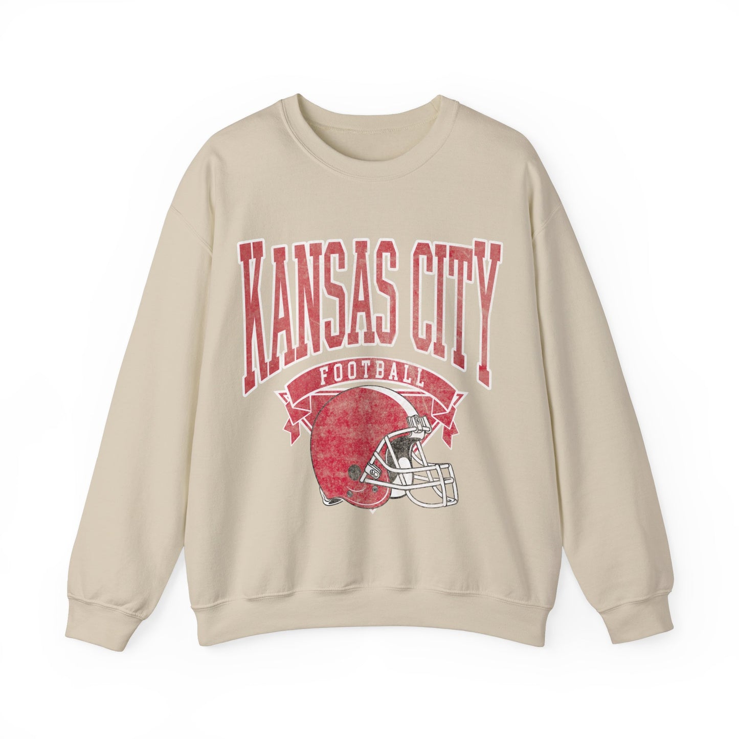 DISTRESSED KANSAS CITY FOOTBALL CREWNECK SWEATSHIRT