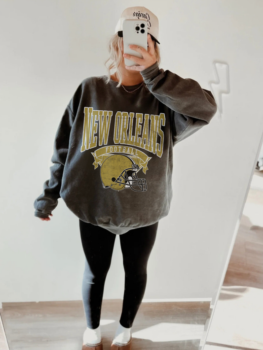 DISTRESSED NEW ORLEANS FOOTBALL CREWNECK SWEATSHIRT