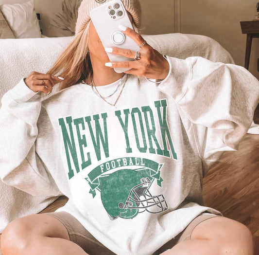 DISTRESSED NEW YORK FOOTBALL CREWNECK SWEATSHIRT