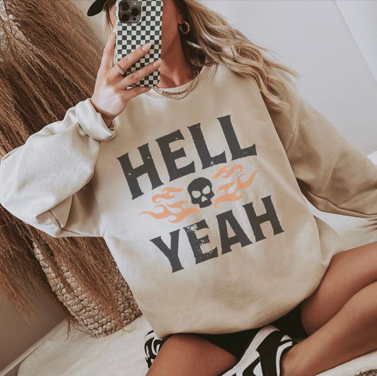 DISTRESSED HELL YEAH CREWNECK SWEATSHIRT