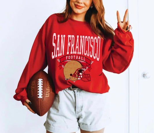 DISTRESSED SAN FRANCISCO FOOTBALL CREWNECK SWEATSHIRT