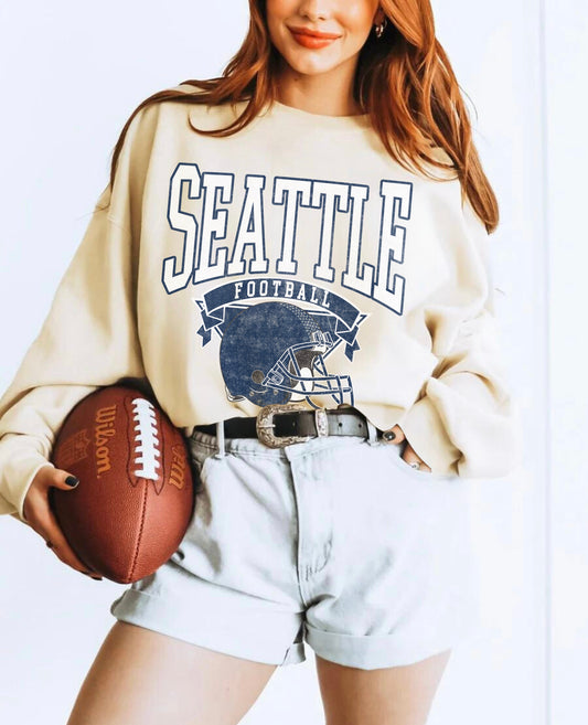 DISTRESSED SEATTLE FOOTBALL CREWNECK SWEATSHIRT