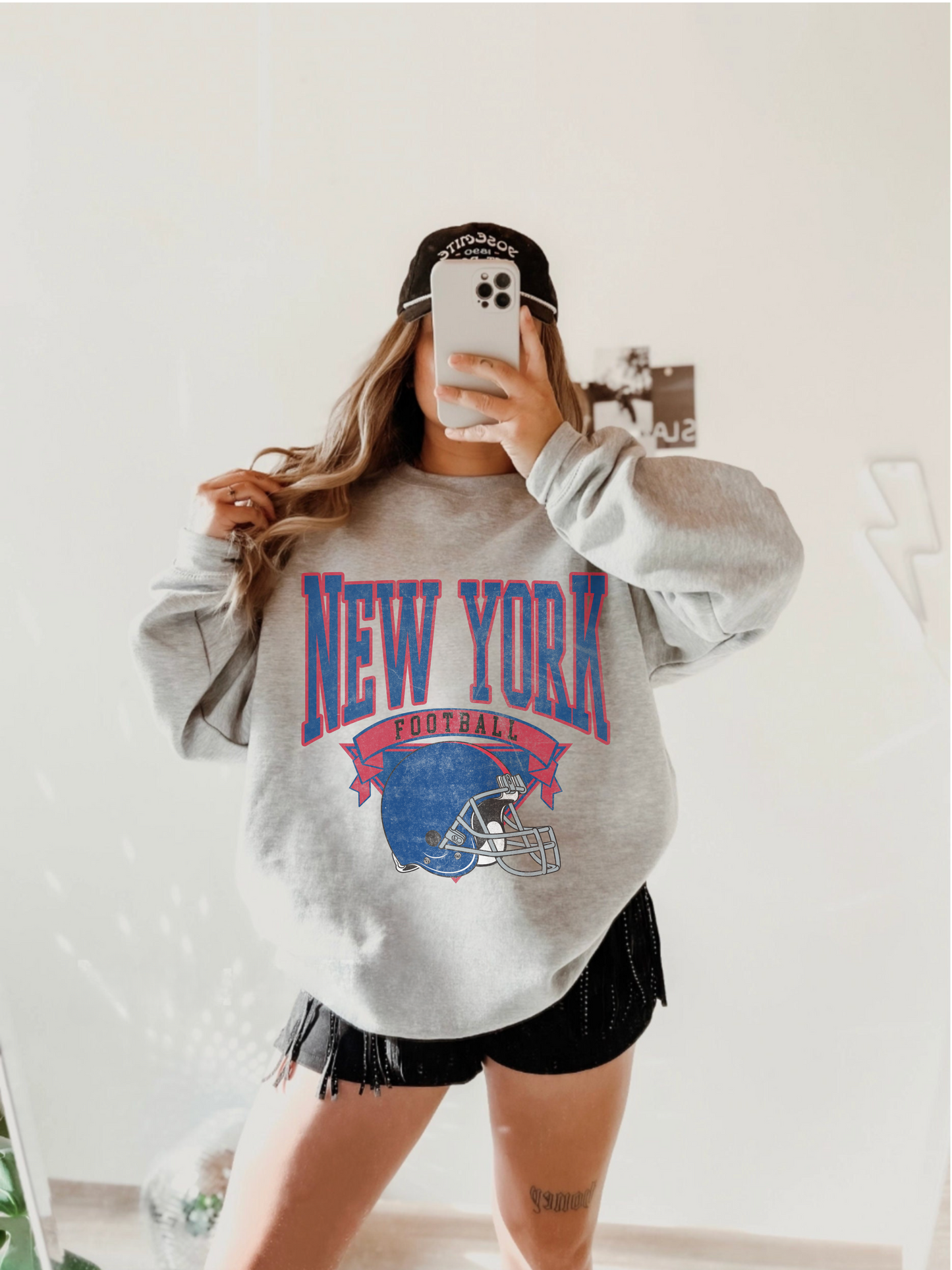 DISTRESSED NEW YORK FOOTBALL CREWNECK SWEATSHIRT