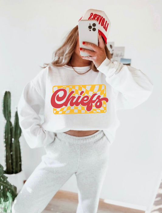 CHECKERED CHIEFS GAMEDAY CREWNECK SWEATSHIRT