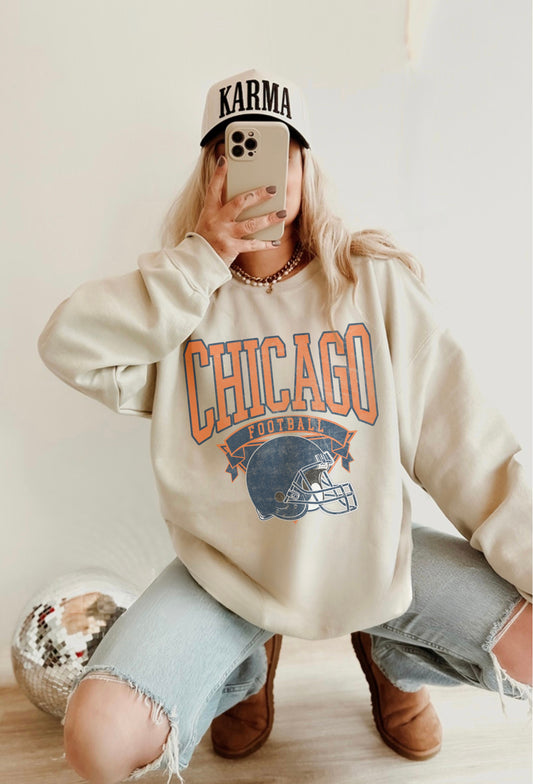 DISTRESSED CHICAGO FOOTBALL CREWNECK SWEATSHIRT