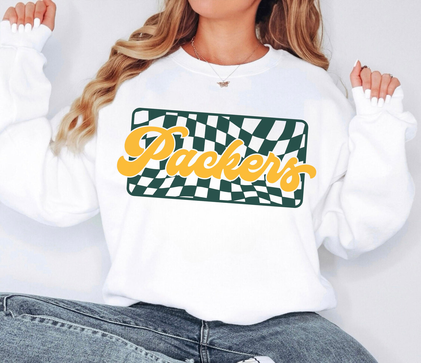 CHECKERED GREEN BAY GAMEDAY CREWNECK SWEATSHIRT