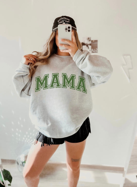 GREEN MAMA VARSITY CREWNECK SWEATSHIRT