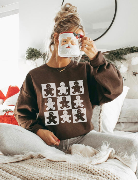 CHECKERED GINGERBREAD CREWNECK SWEATSHIRT