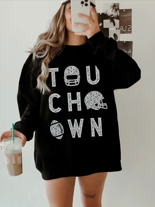 DISTRESSED TOUCHDOWN FOOTBALL CREWNECK SWEATSHIRT